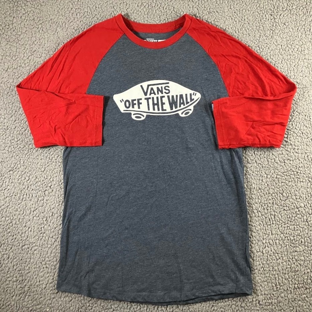 Vans Off The Wall Raglan Shirt Mens Large Gray Red 3/4 Sleeve Baseball Tee